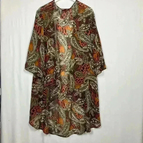 Expresso Womens Kimono/Duster Burnt Orange Black 3X Waterfall Sheer Paisley EUC - Picture 6 of 8